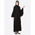 Designer abaya with multi layered bell sleeves- black